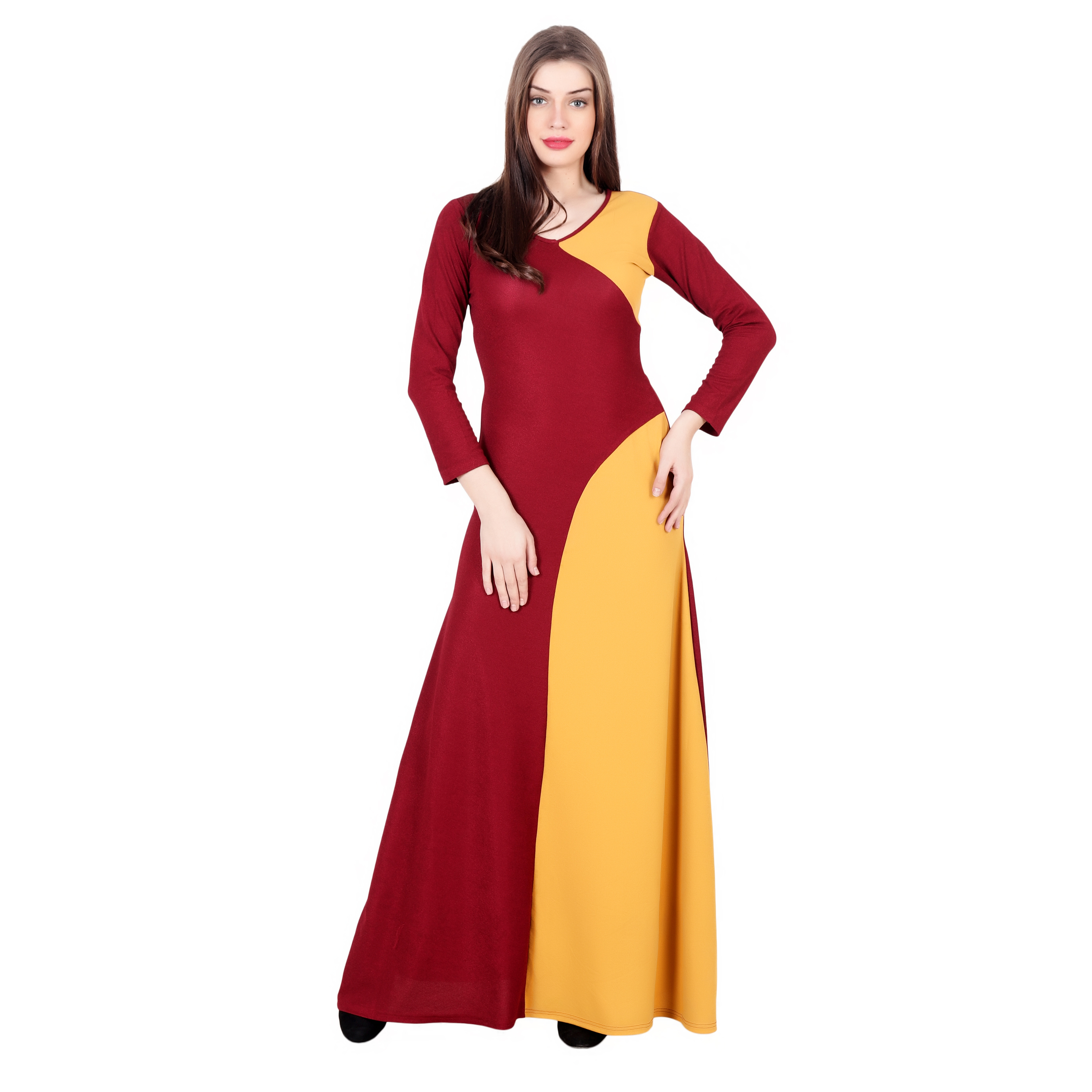 MUSTARD/MAROON CUT OUT MAXI DRESS